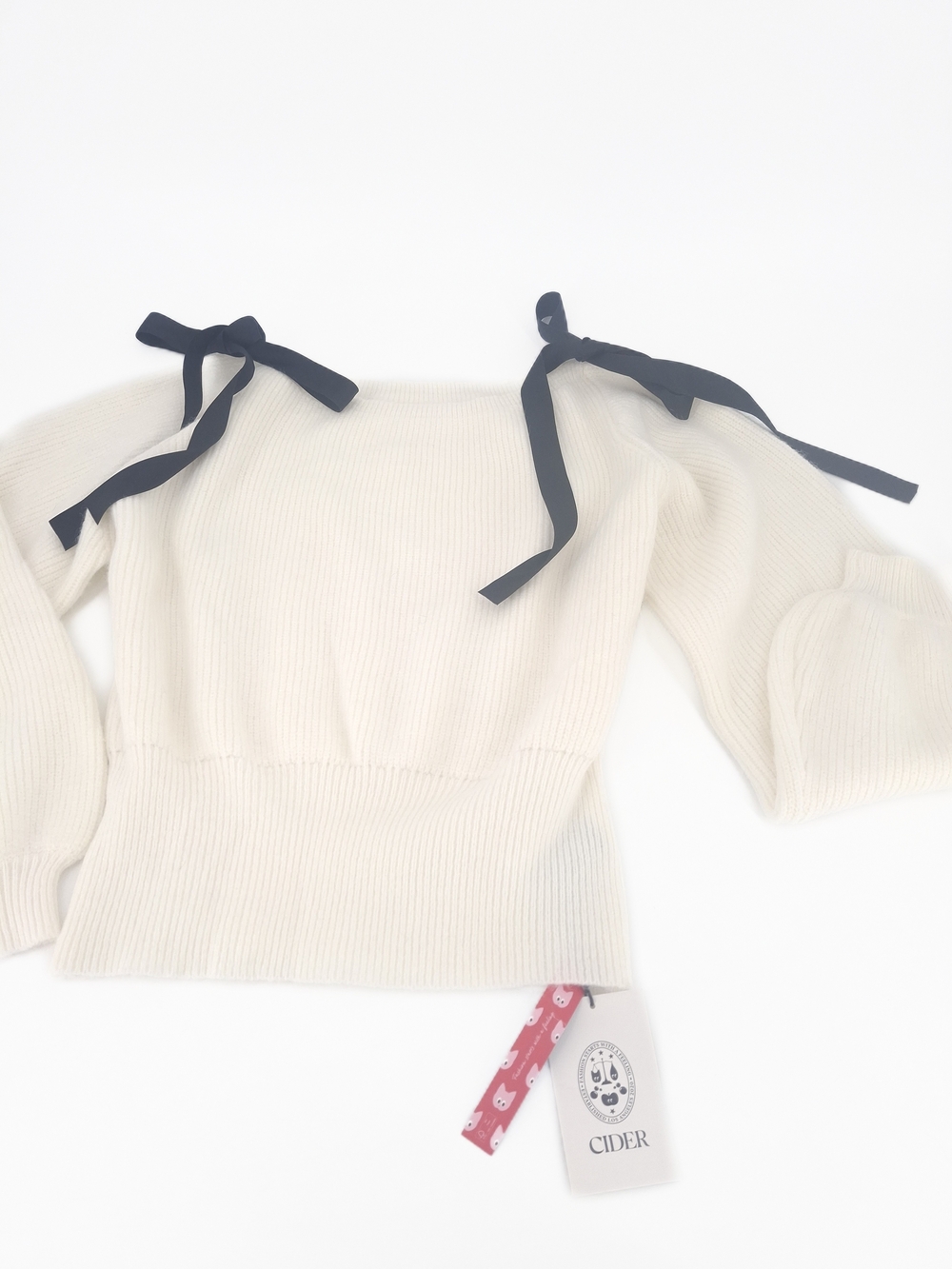 ✨NWT Cider Cream Ribbon Bow Shoulder Knit Sweater Top Coquette Size XL✨